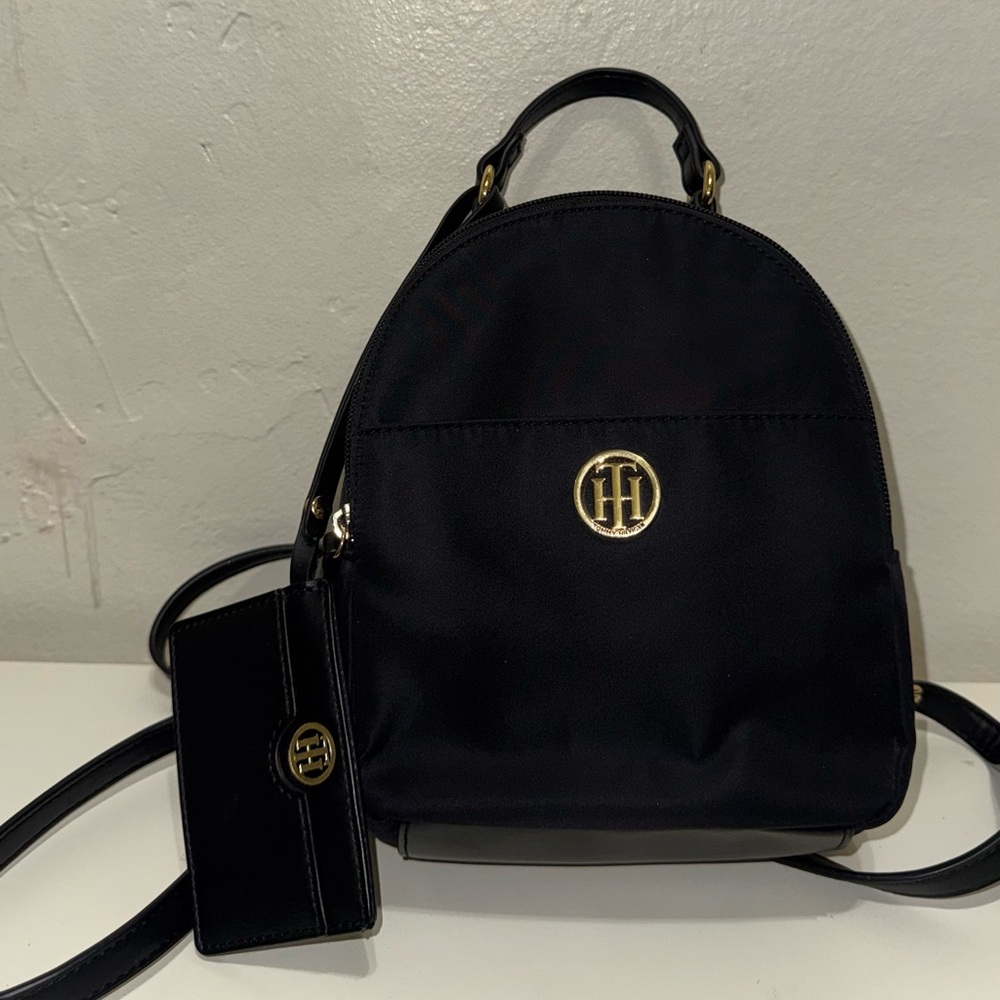 Tommy Hilfiger Mini Black Backpack with Gold Accents
